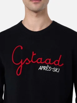 Schwarzer Herrenpullover Heron mit Gstaad Apres Ski-Stickerei