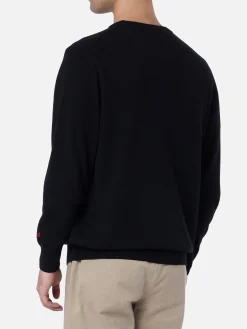 Schwarzer Herrenpullover Heron mit Single per scelta non mia-Stickerei