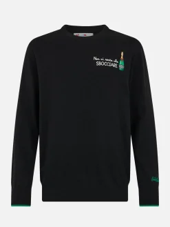 Schwarzer Herrenpullover Heron mit Stickerei „Non ci resta che sbocciare“.
