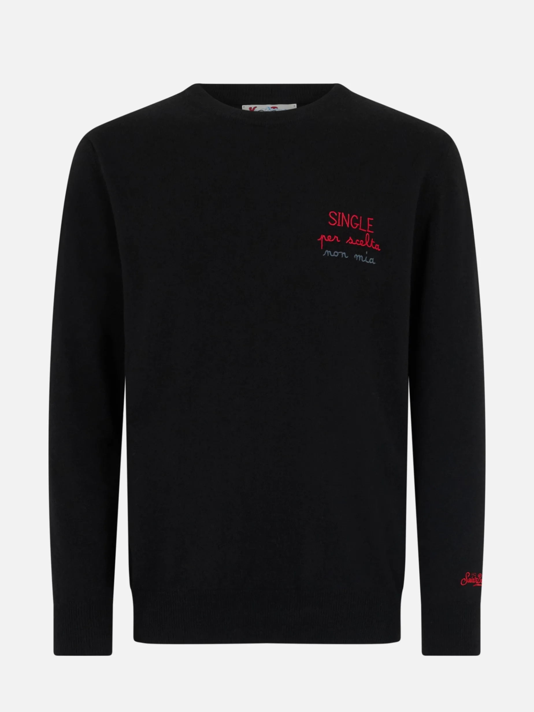 Schwarzer Herrenpullover Heron mit Single per scelta non mia-Stickerei