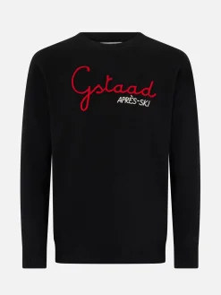 Schwarzer Herrenpullover Heron mit Gstaad Apres Ski-Stickerei