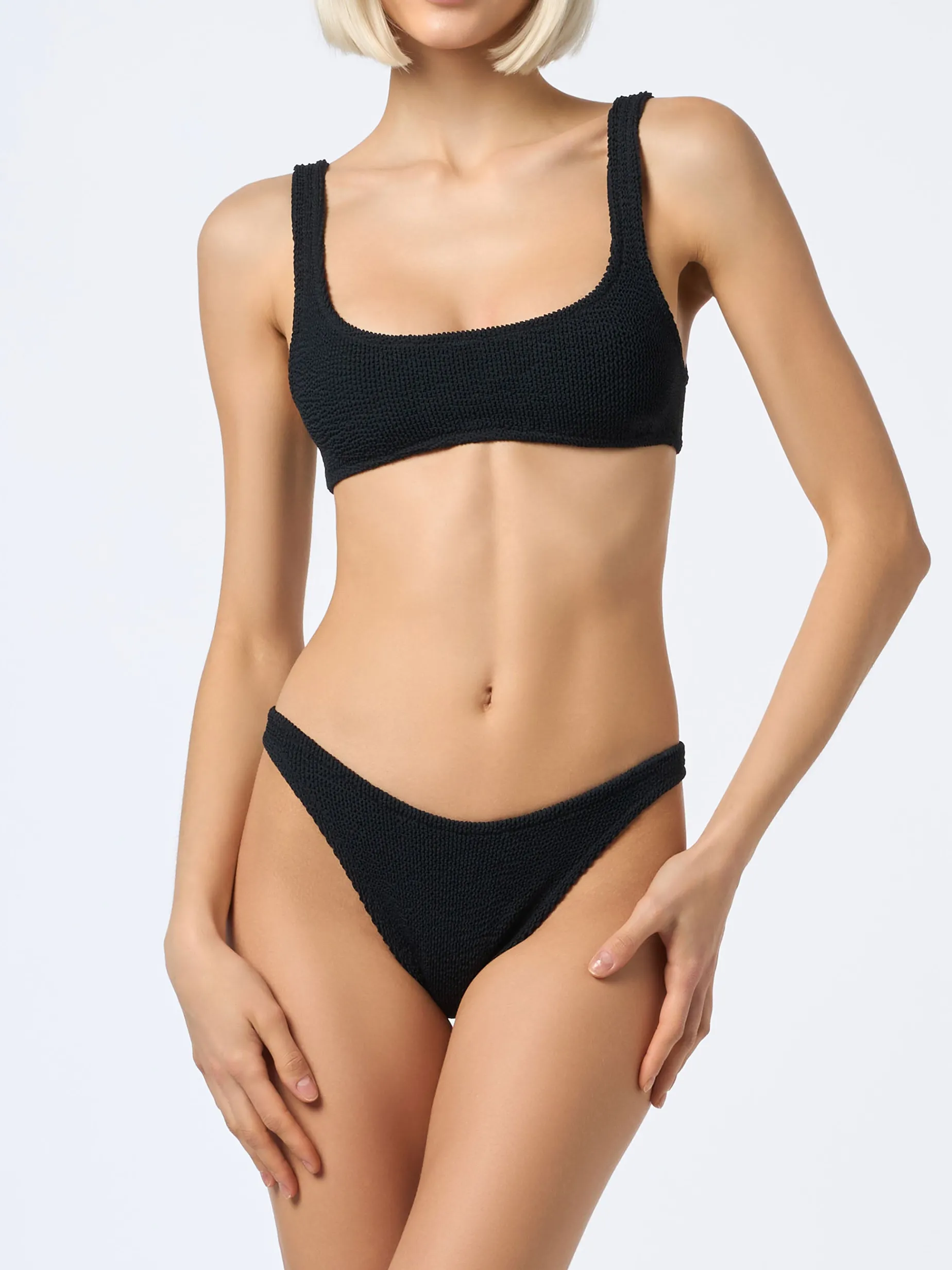 Schwarzer klassischer Crinkle-Bralette-Bikini für Damen Naima Elise