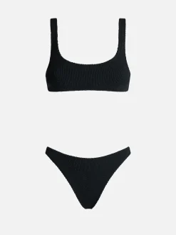 Schwarzer klassischer Crinkle-Bralette-Bikini für Damen Naima Naomi