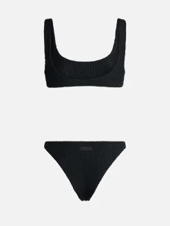 Schwarzer klassischer Crinkle-Bralette-Bikini für Damen Naima Naomi