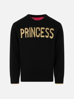 Schwarzer Mädchenpullover mit Princess-Lurex-Stickerei