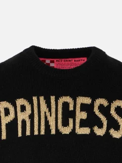 Schwarzer Mädchenpullover mit Princess-Lurex-Stickerei