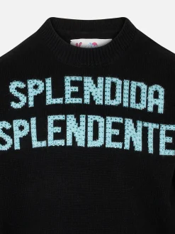 Schwarzer Mädchenpullover mit Rundhalsausschnitt und Splendida Splendente-Strassaufdruck | NIKI DJ SONDEREDITION