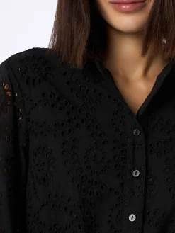 Schwarzer Playsuit Julian aus Baumwolle mit Sangallo-Spitze für Damen
