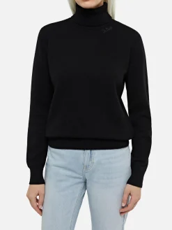 Schwarzer Rollkragenpullover für Damen Moody