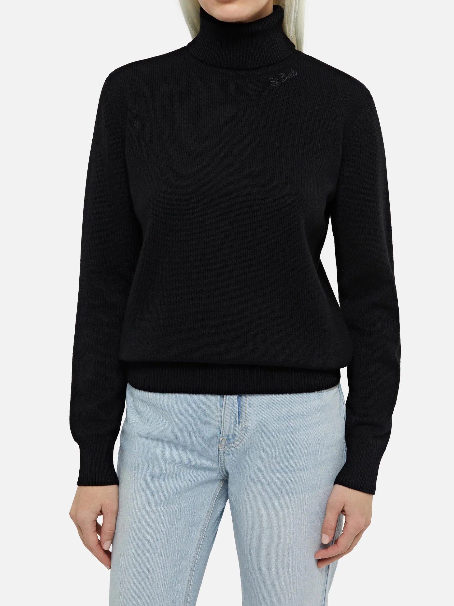 Schwarzer Rollkragenpullover für Damen Moody