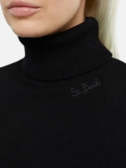 Schwarzer Rollkragenpullover für Damen Moody