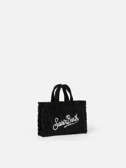 Schwarzer Schlüsselanhänger aus Tweedstoff mit Logostickerei