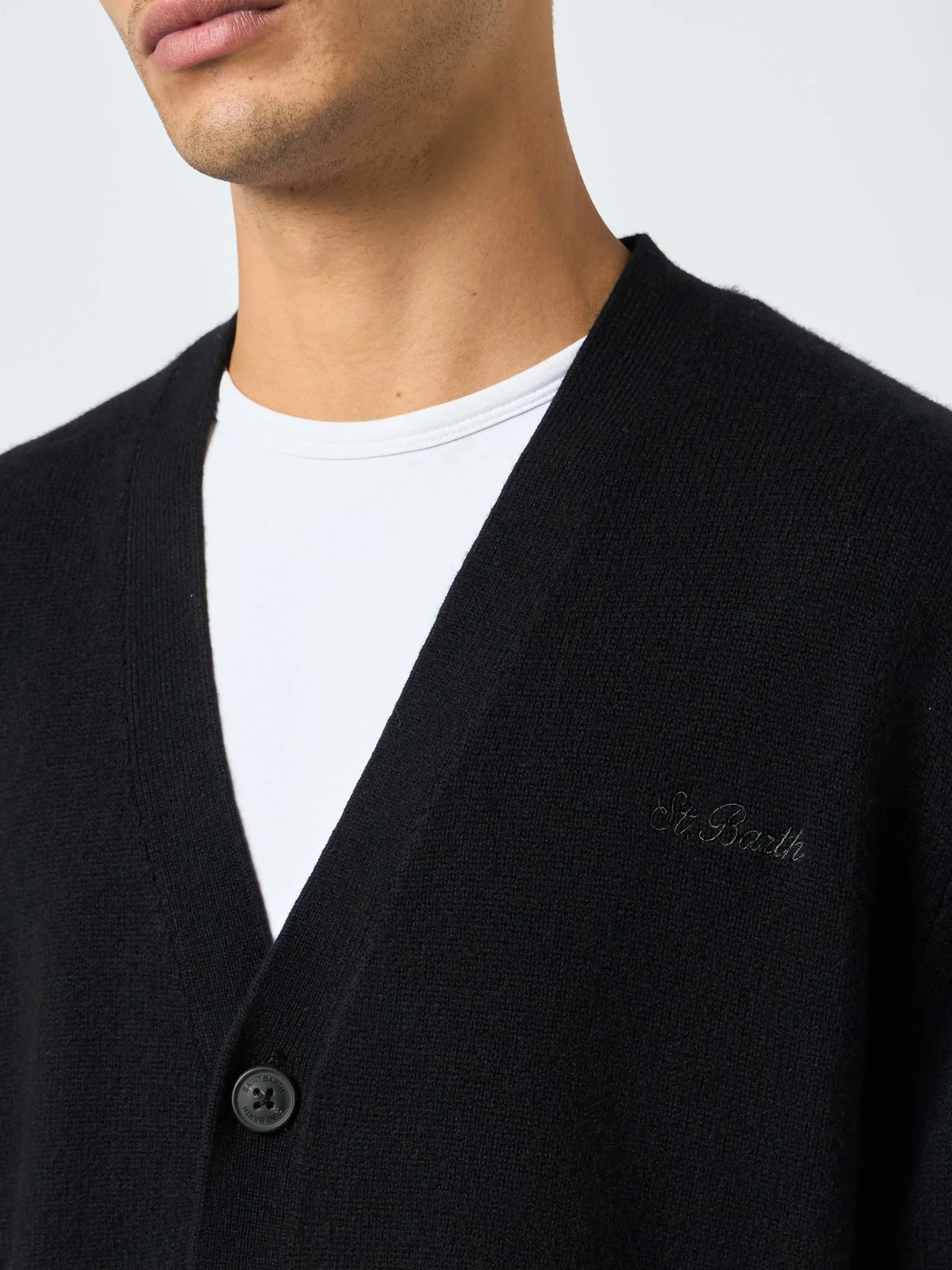 Schwarzer Strickjackenpullover aus Kaschmirmischung für Herren von Herrison