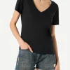 Schwarzes Damen-T-Shirt aus Leinen