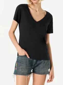 Schwarzes Damen-T-Shirt aus Leinen