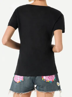 Schwarzes Damen-T-Shirt aus Leinen