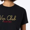 Schwarzes Damen-T-Shirt Emilie aus schwerer Baumwolle mit Vacanze Vip-Stickerei | VIP CLUB CORTINA SONDEREDITION