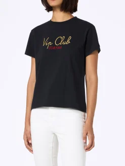 Schwarzes Damen-T-Shirt Emilie aus schwerer Baumwolle mit Vacanze Vip-Stickerei | VIP CLUB CORTINA SONDEREDITION