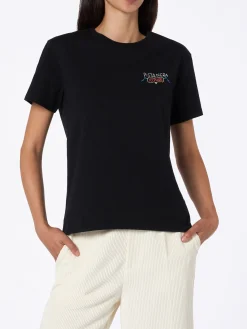 Schwarzes Damen-T-Shirt Emilie aus schwerer Baumwolle mit „Pista nera io pure“-Stickerei | INSULTI LUMINOSI SPECIAL EDITION