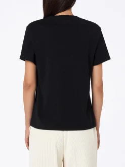 Schwarzes Damen-T-Shirt Emilie aus schwerer Baumwolle mit „Pista nera io pure“-Stickerei | INSULTI LUMINOSI SPECIAL EDITION