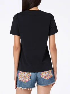 Schwarzes Damen-T-Shirt Emilie aus Baumwolljersey mit Rundhalsausschnitt und Sono Nera-Stickerei