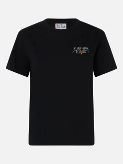 Schwarzes Damen-T-Shirt Emilie aus schwerer Baumwolle mit „Pista nera io pure“-Stickerei | INSULTI LUMINOSI SPECIAL EDITION