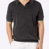 Schwarzes Herren-Strickpoloshirt Sloan mit Vintage-Behandlungseffekt