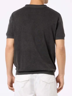 Schwarzes Herren-Strickpoloshirt Sloan mit Vintage-Behandlungseffekt
