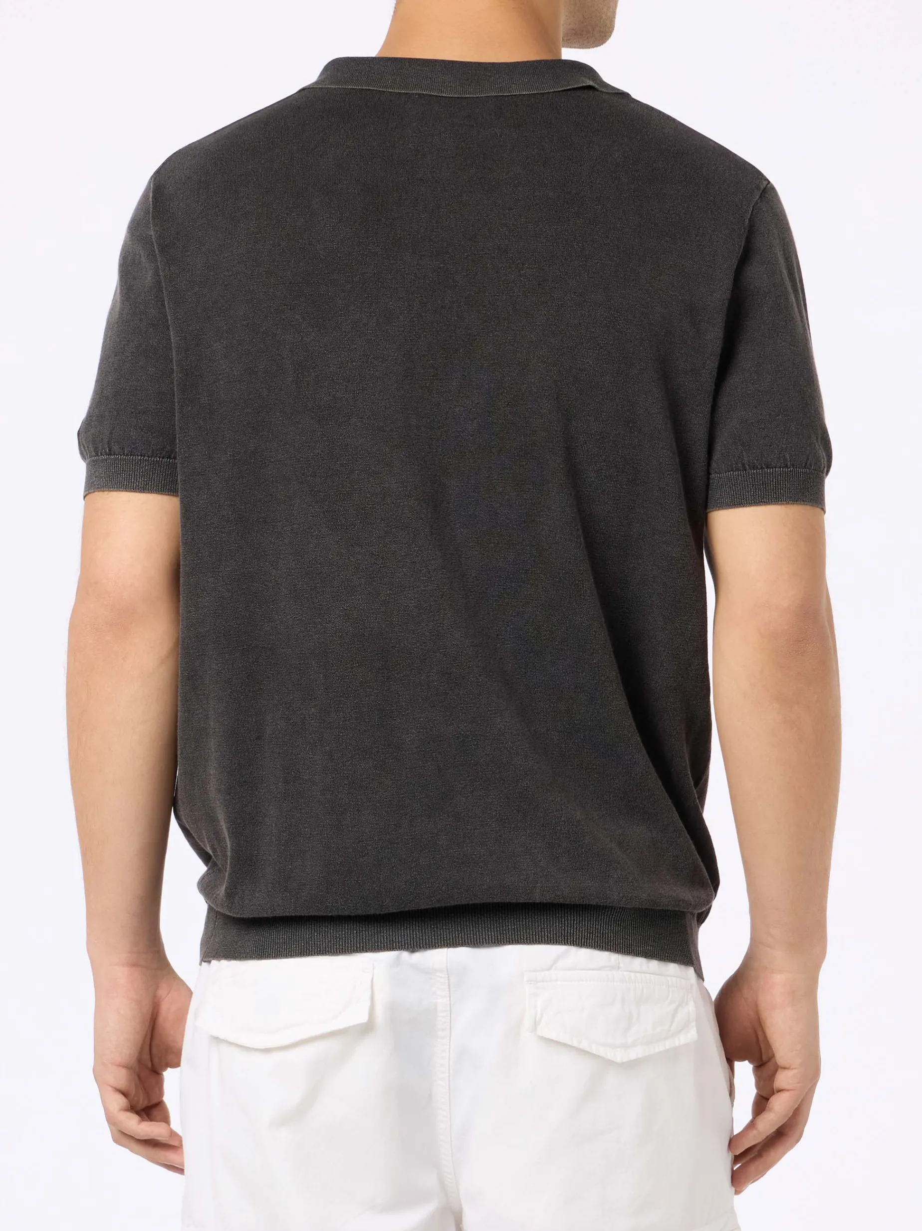 Schwarzes Herren-Strickpoloshirt Sloan mit Vintage-Behandlungseffekt