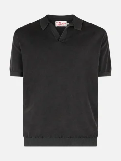 Schwarzes Herren-Strickpoloshirt Sloan mit Vintage-Behandlungseffekt
