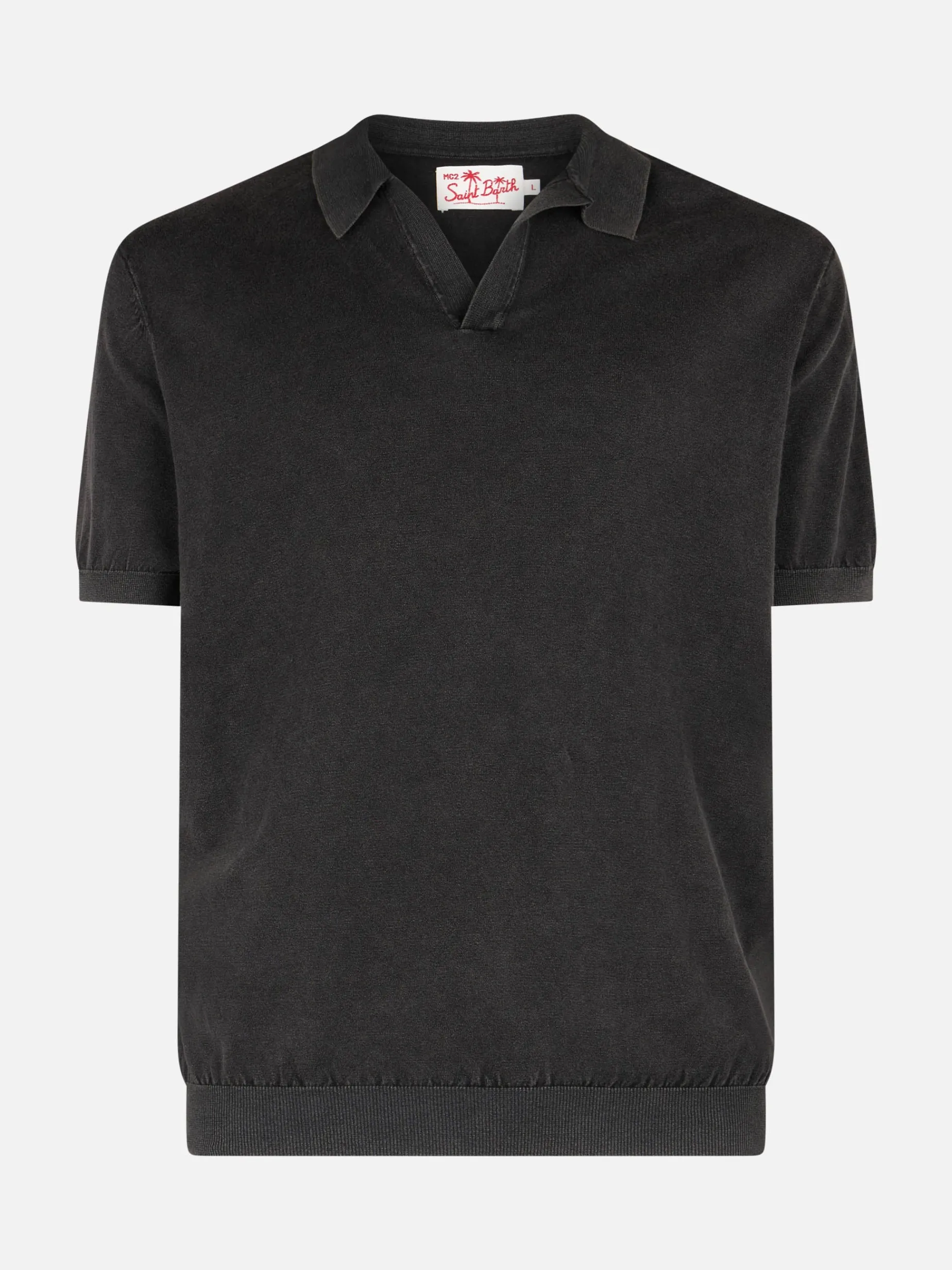 Schwarzes Herren-Strickpoloshirt Sloan mit Vintage-Behandlungseffekt