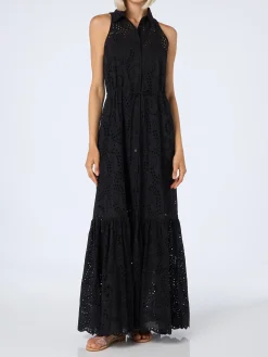 Schwarzes Neckholderkleid aus Sangallo-Spitze für Damen