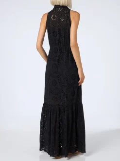 Schwarzes Neckholderkleid aus Sangallo-Spitze für Damen