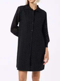 Schwarzes Sangallo-Hemd-Minikleid für Damen