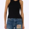 Schwarzes Tanktop aus gerippter Baumwolle für Damen
