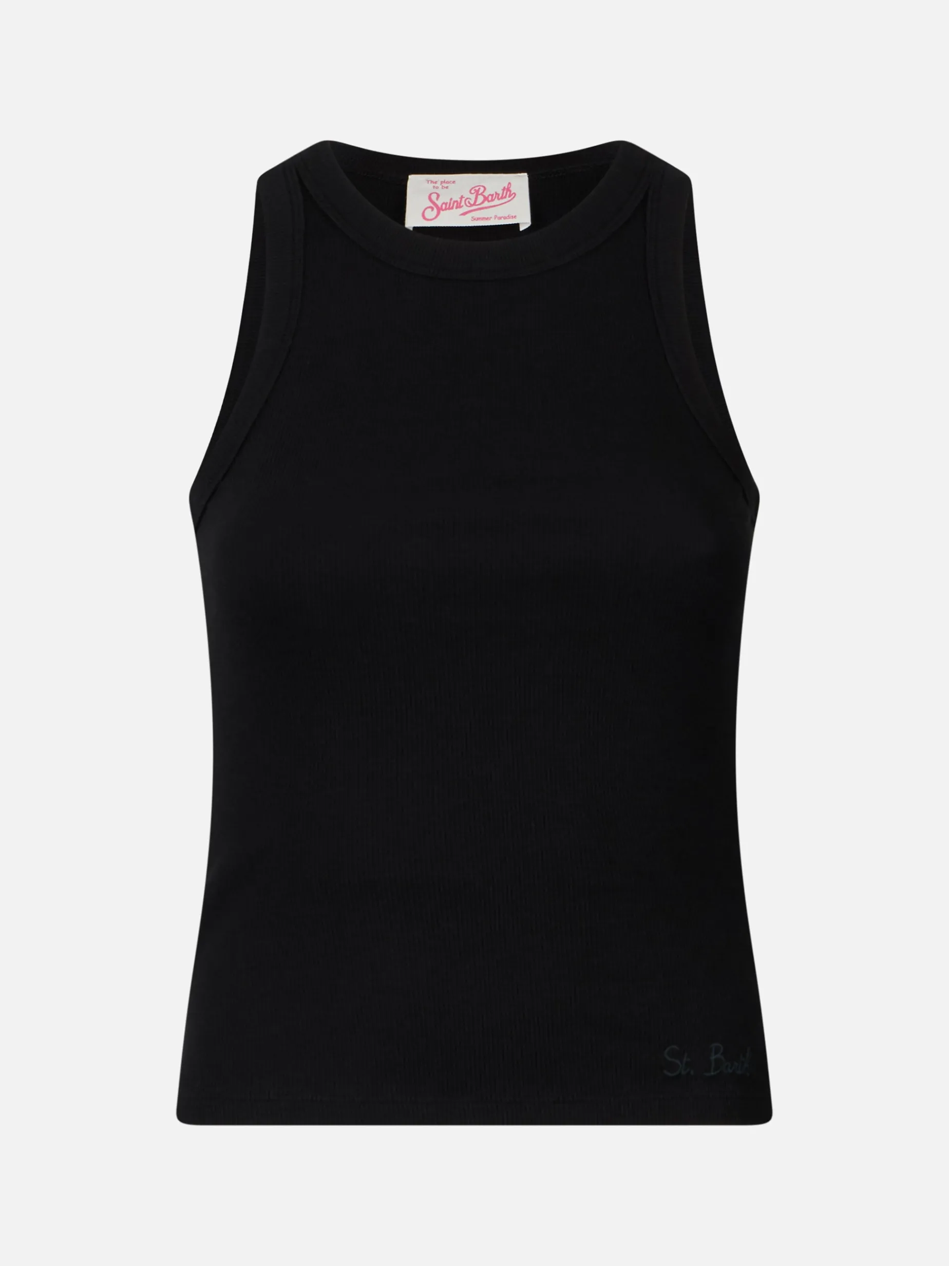 Schwarzes Tanktop aus gerippter Baumwolle für Damen