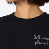Schwarzes T-Shirt Emilie aus schwerer Baumwolle für Damen mit Stickerei „Bollicine Please“
