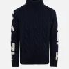 Schwerer blauer Rollkragenpullover mit geflochtenem Kragen für Jungen