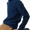 Schwerer, geflochtener, blauer Vintage-Pullover mit Rollkragen für Herren