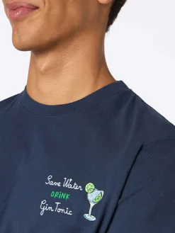 Schweres Baumwoll-T-Shirt für Herren von Arnott mit „Save Water Drink Gin Tonic“-Stickerei