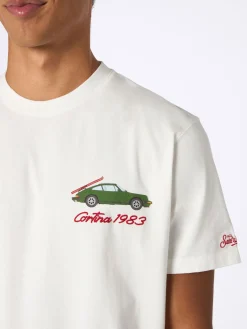 Schweres Baumwoll-T-Shirt für Herren von Arnott mit Cortina-Ski-Stickerei
