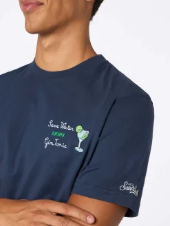 Schweres Baumwoll-T-Shirt für Herren von Arnott mit „Save Water Drink Gin Tonic“-Stickerei