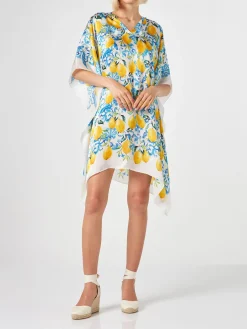 Seidenkaftan mit Zitronen- und Maiolika-Print