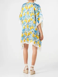 Seidenkaftan mit Zitronen- und Maiolika-Print