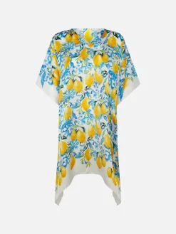 Seidenkaftan mit Zitronen- und Maiolika-Print