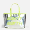 Silberne Reflextasche mit gelben Fluo-Details