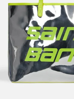 Silberne Reflextasche mit fluoreszierenden gelben Details