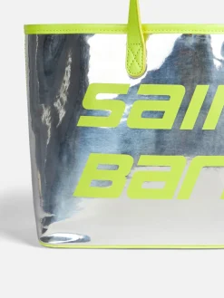 Silberne Reflextasche mit gelben Fluo-Details