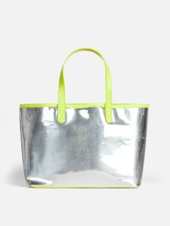 Silberne Reflextasche mit gelben Fluo-Details