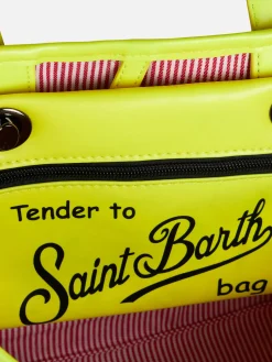 Silberne Reflextasche mit gelben Fluo-Details